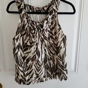 Sleeveless Cotton Round Neckline Lined Blouse, Animal Tiger Print, Size 10